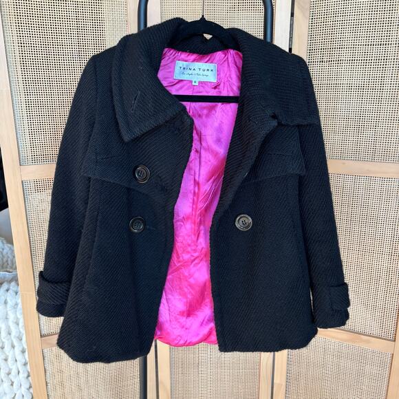 Trina Turk Black Wool Peacoat Women’s Size 6 Winter Trench Buttons - Picture 5 of 8